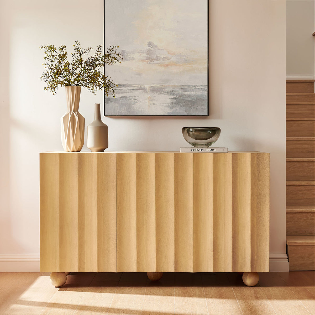 Sorren 54 Inch Scalloped Wood 3-Door Sideboard by Modway, photo 7 of 18