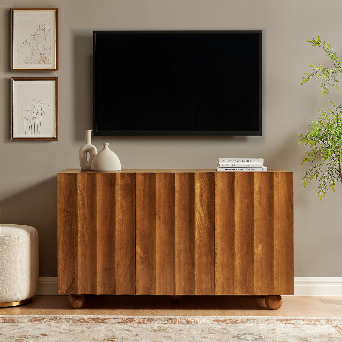 Sorren 54 Inch Scalloped Wood 3-Door Sideboard by Modway, photo 17 of 18