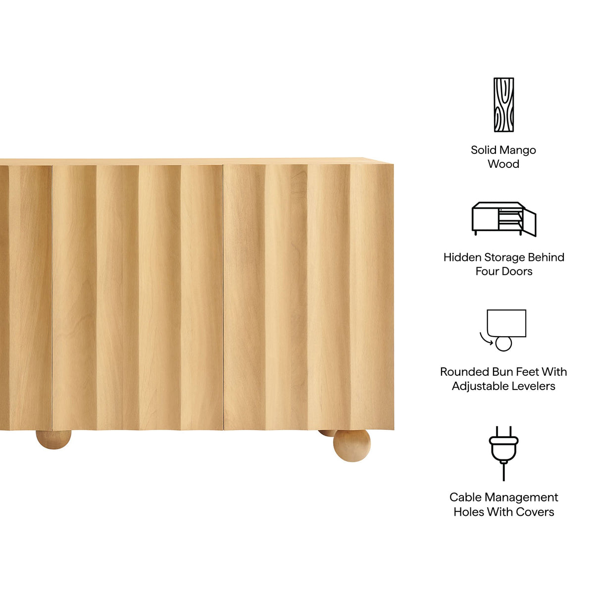Sorren 72 Inch Scalloped Wood 4-Door Sideboard by Modway, photo 2 of 18
