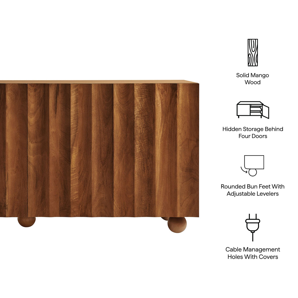 Sorren 72 Inch Scalloped Wood 4-Door Sideboard by Modway, photo 11 of 18