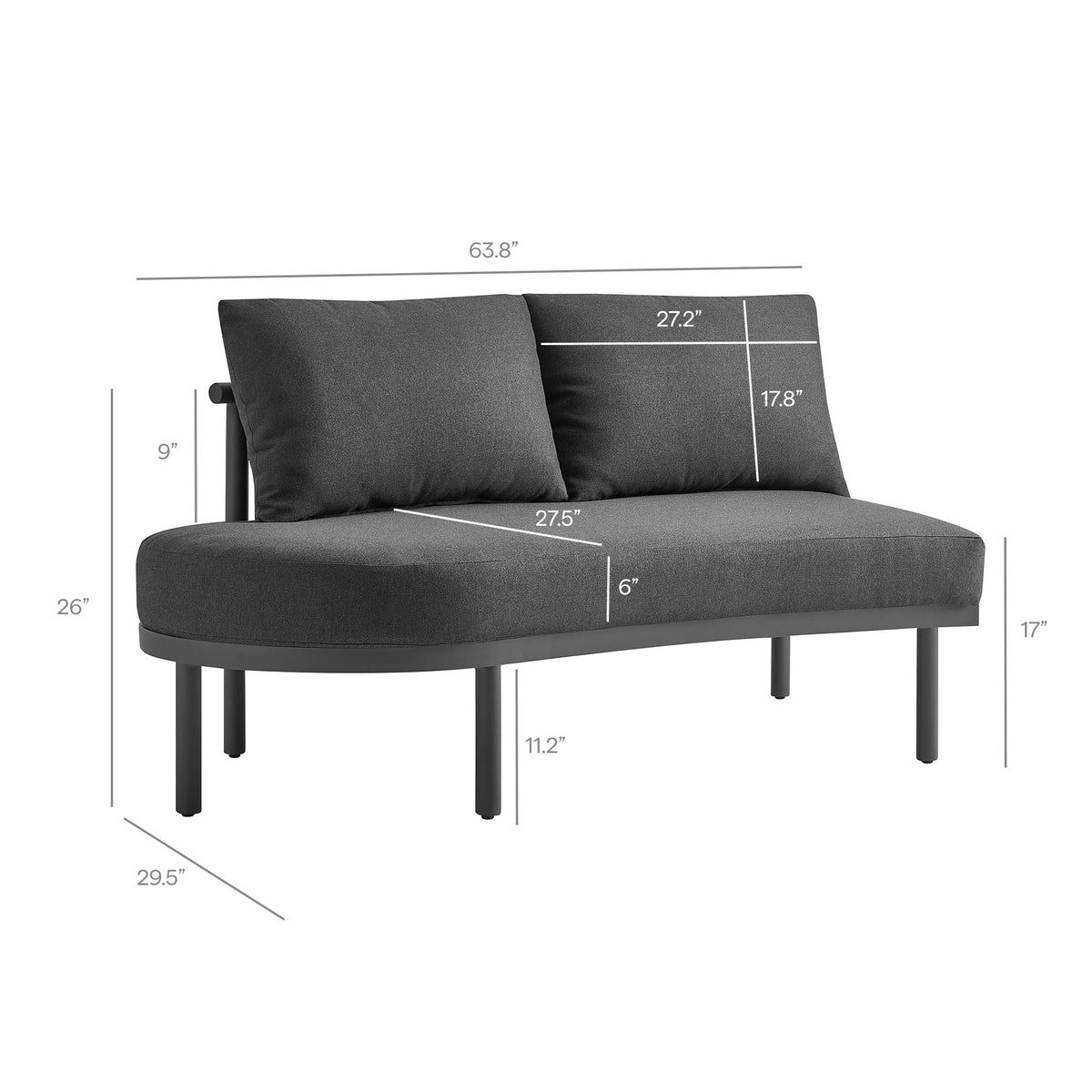 Porta 3 Piece Outdoor Patio Aluminum Modular Sofa by Modway, photo 4 of 26
