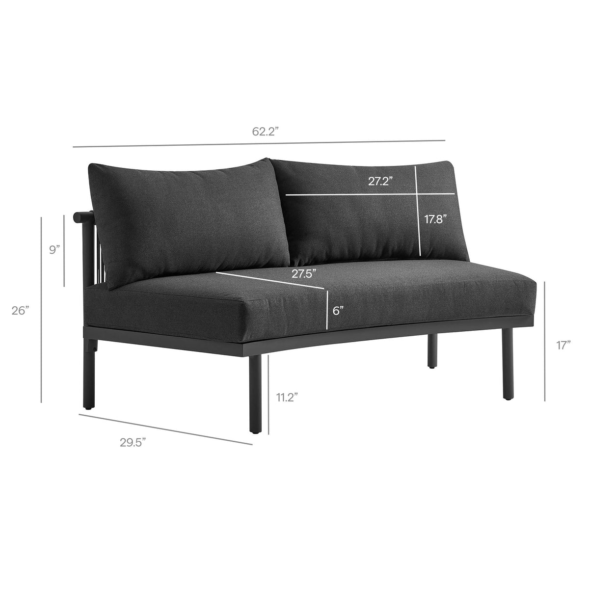 Porta 3 Piece Outdoor Patio Aluminum Modular Sofa by Modway, photo 5 of 26