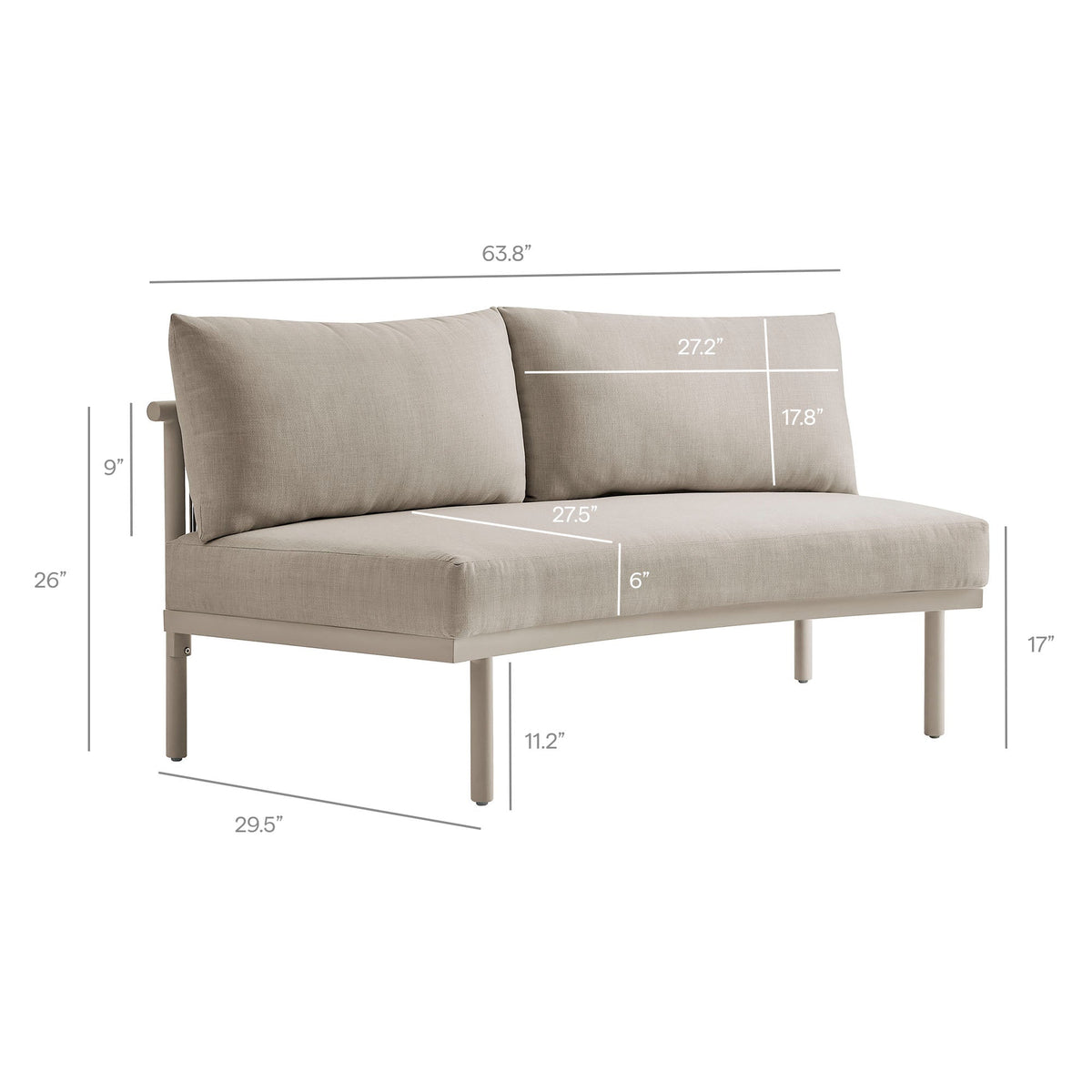 Porta 3 Piece Outdoor Patio Aluminum Modular Sofa by Modway, photo 18 of 26