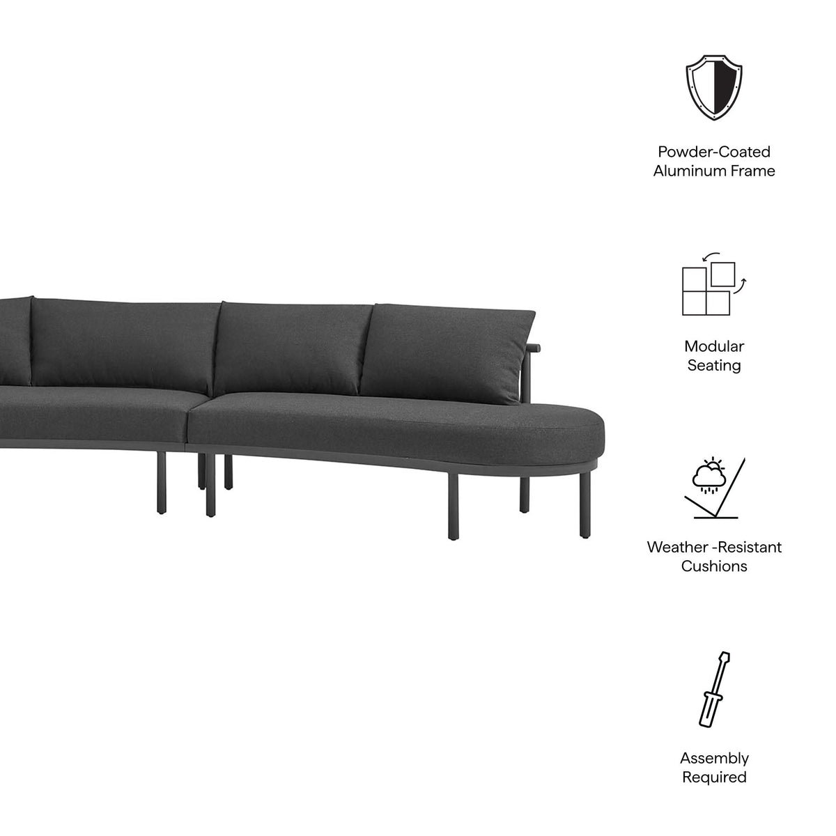 Porta 3 Piece Outdoor Patio Aluminum Modular Sofa by Modway, photo 2 of 26