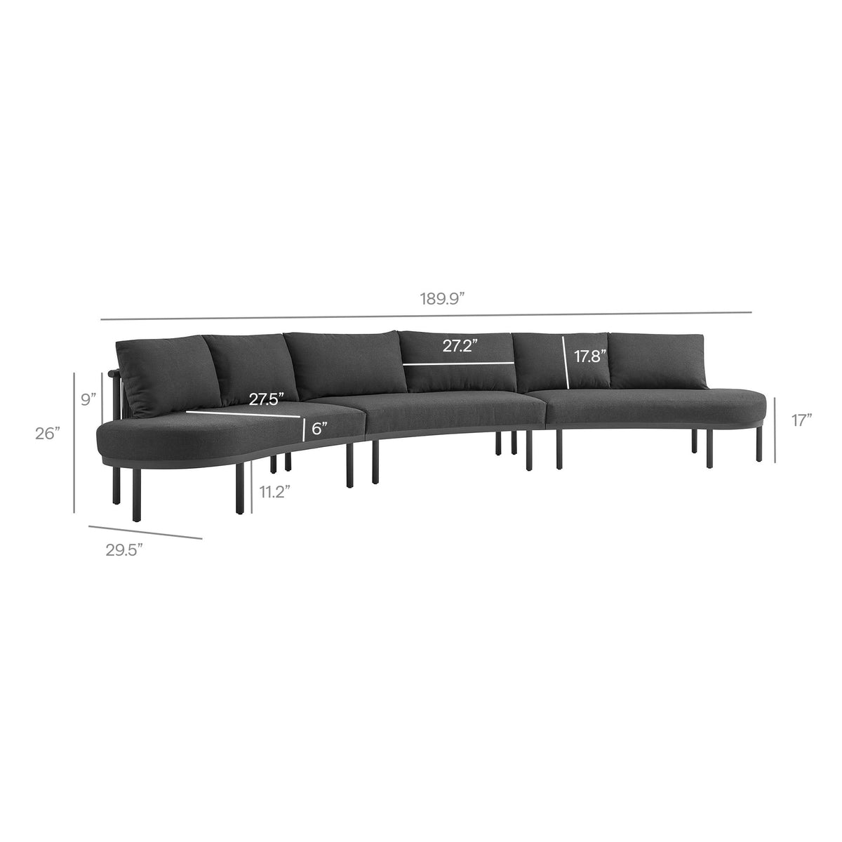Porta 3 Piece Outdoor Patio Aluminum Modular Sofa by Modway, photo 3 of 26