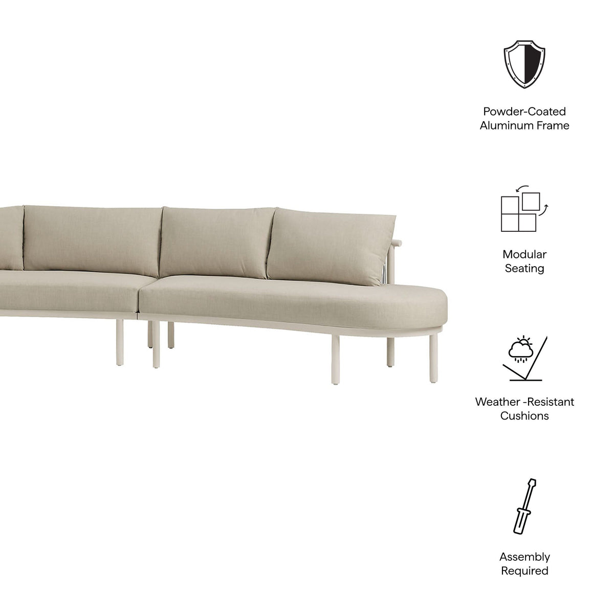 Porta 3 Piece Outdoor Patio Aluminum Modular Sofa by Modway, photo 15 of 26
