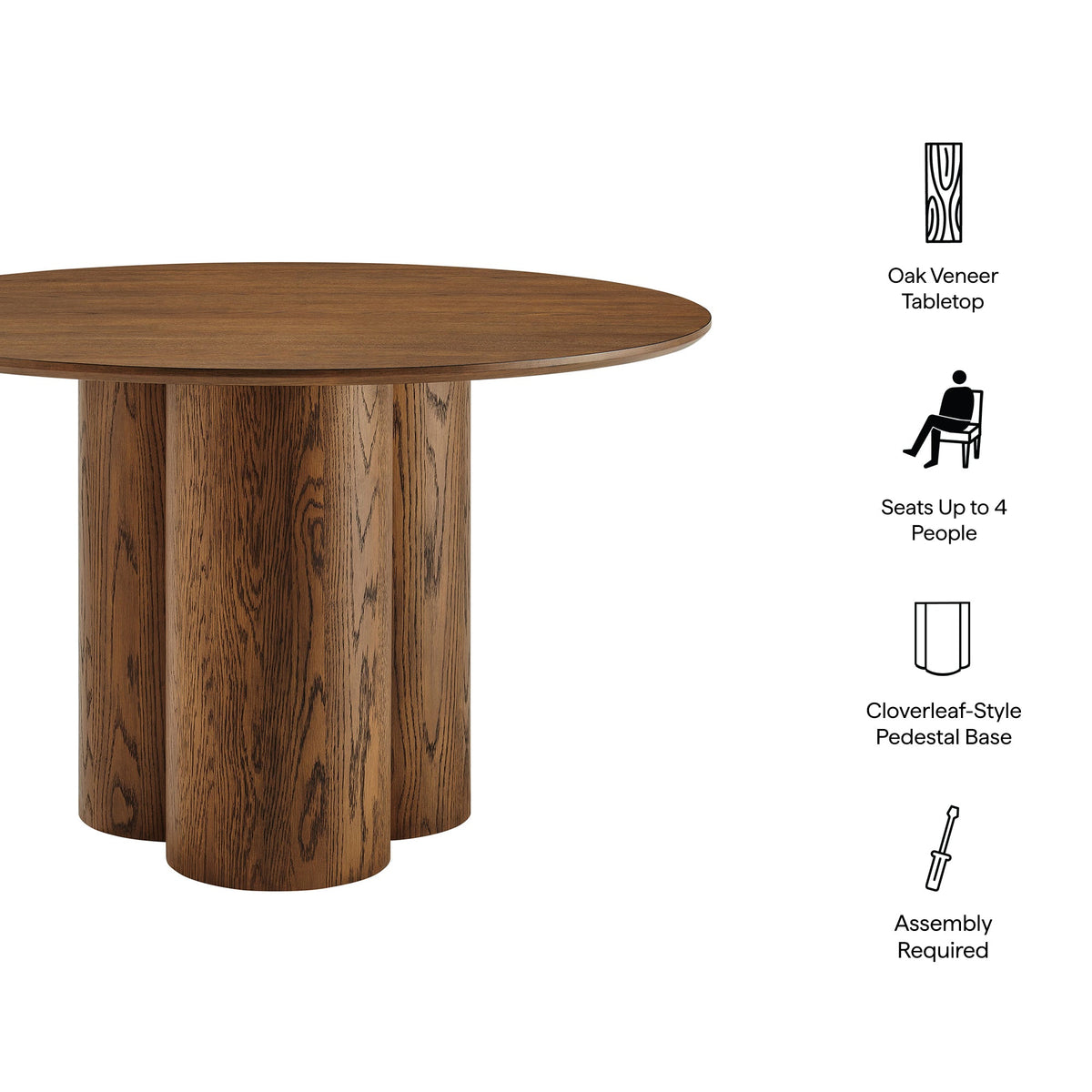 Renwick 47 Inch Oak Veneer Round Pedestal Dining Table by Modway, photo 11 of 18