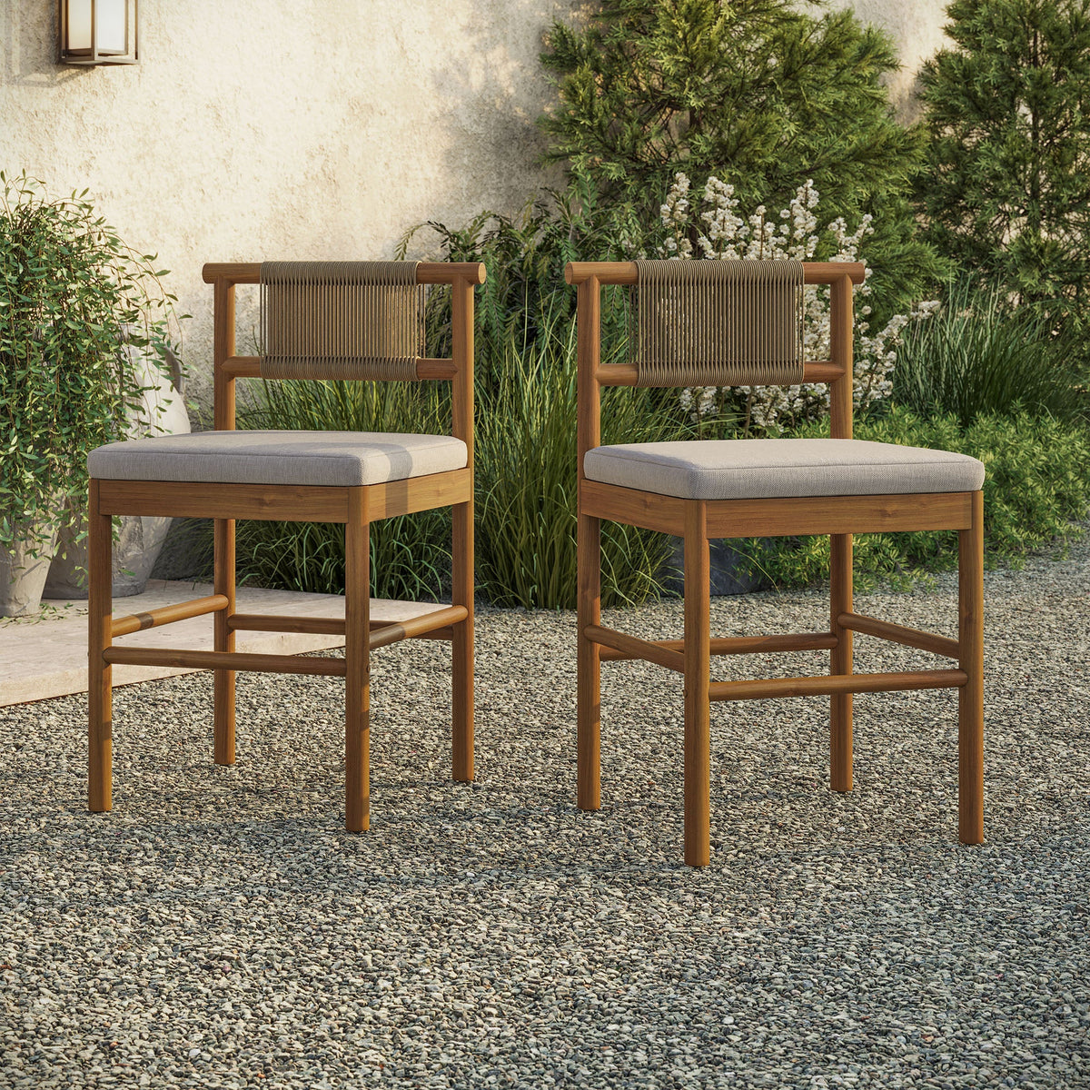 Eleni Outdoor Patio Teak Wood Counter Stools Set of 2 by Modway, photo 9 of 30