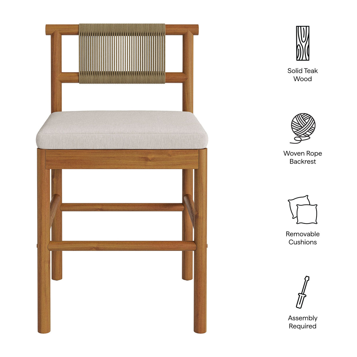 Eleni Outdoor Patio Teak Wood Counter Stools Set of 2 by Modway, photo 2 of 30
