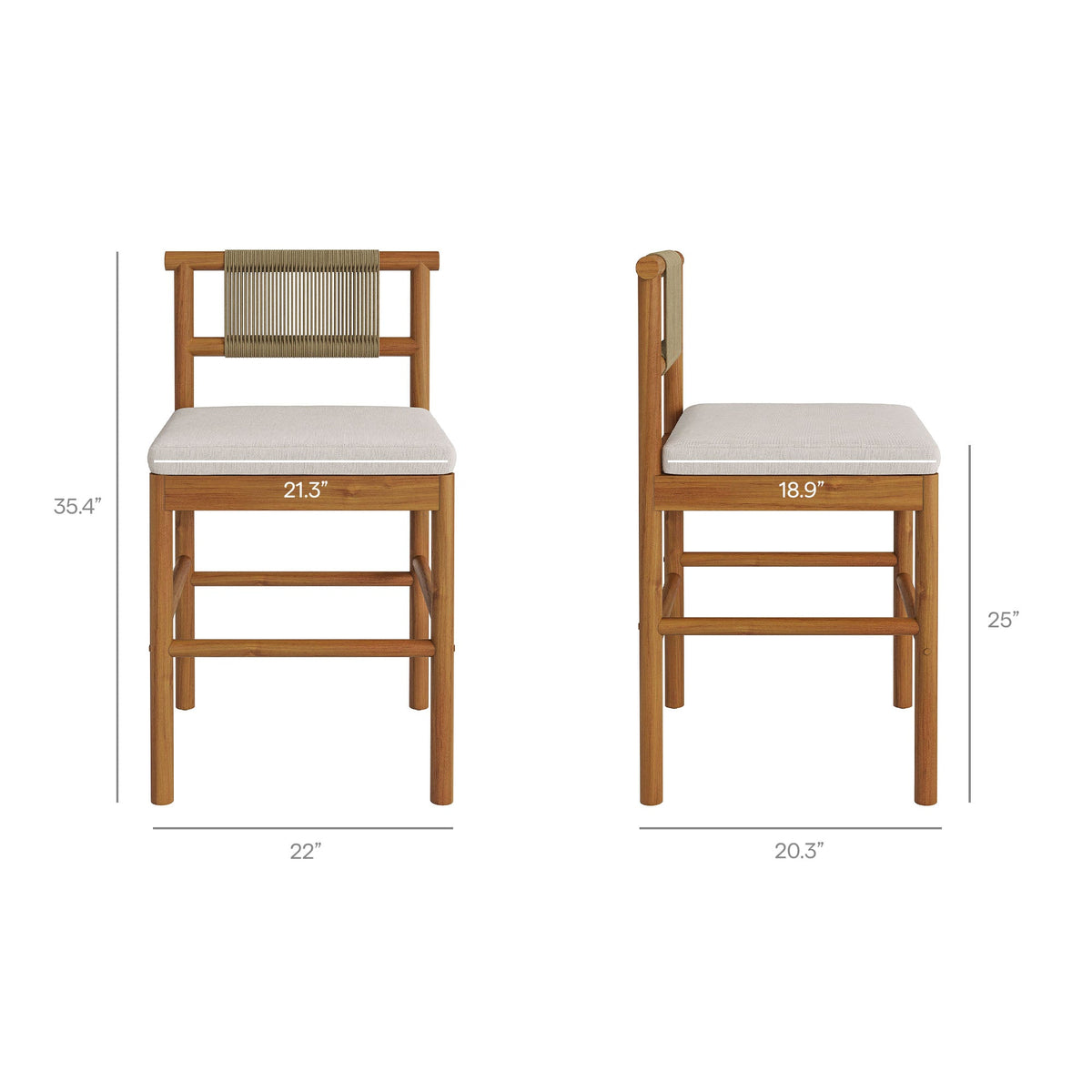 Eleni Outdoor Patio Teak Wood Counter Stools Set of 2 by Modway, photo 3 of 30