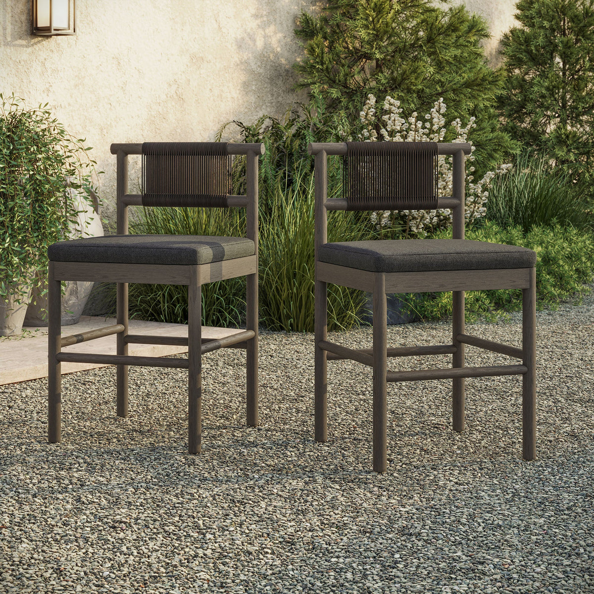 Eleni Outdoor Patio Teak Wood Counter Stools Set of 2 by Modway, photo 19 of 30