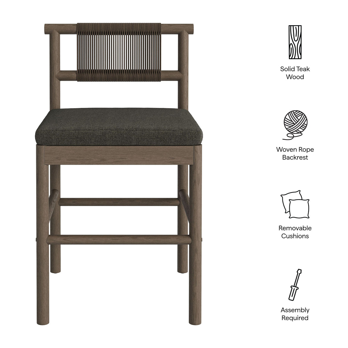 Eleni Outdoor Patio Teak Wood Counter Stools Set of 2 by Modway, photo 12 of 30
