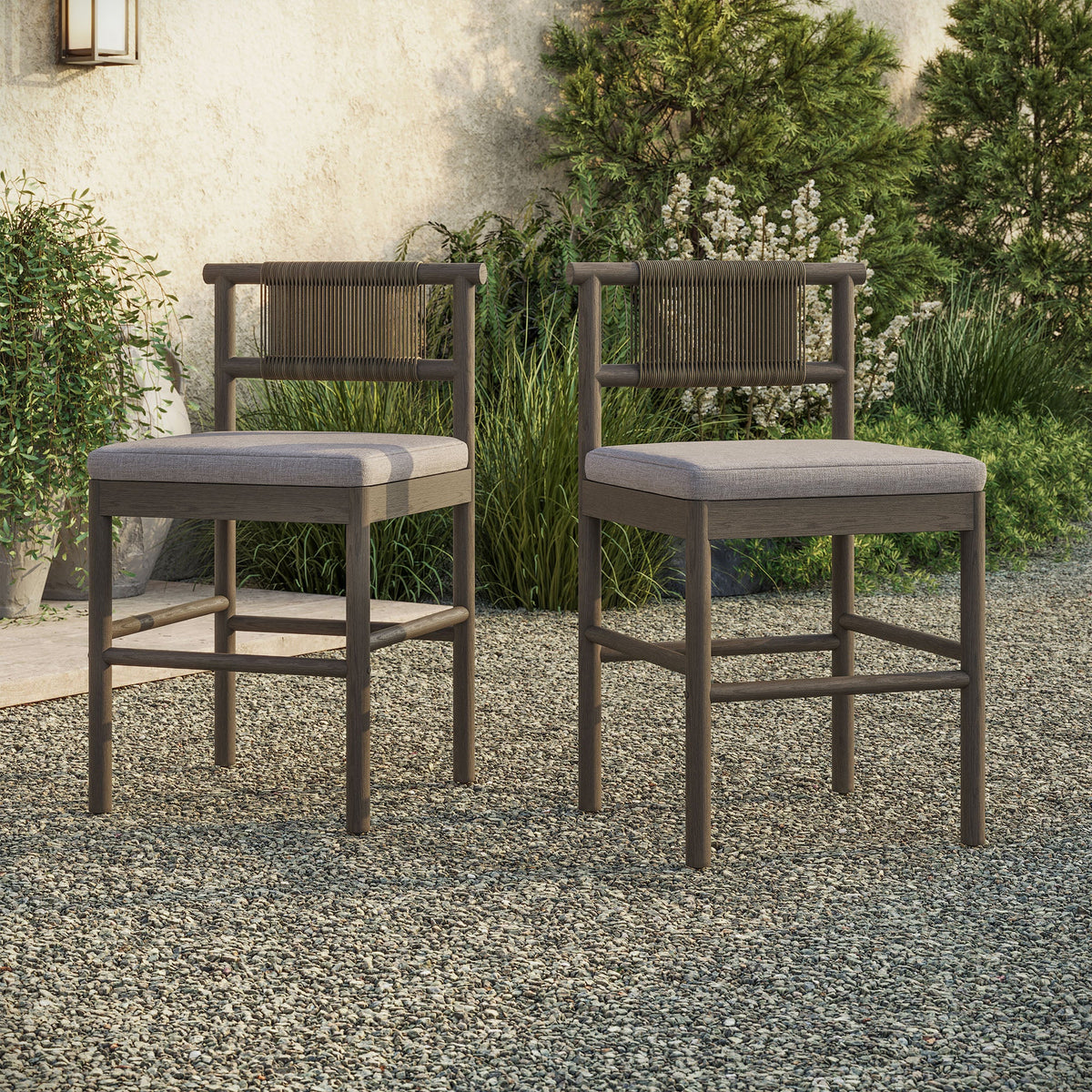Eleni Outdoor Patio Teak Wood Counter Stools Set of 2 by Modway, photo 29 of 30