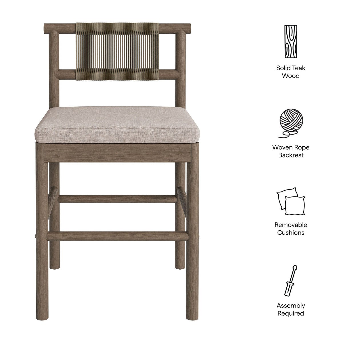 Eleni Outdoor Patio Teak Wood Counter Stools Set of 2 by Modway, photo 22 of 30