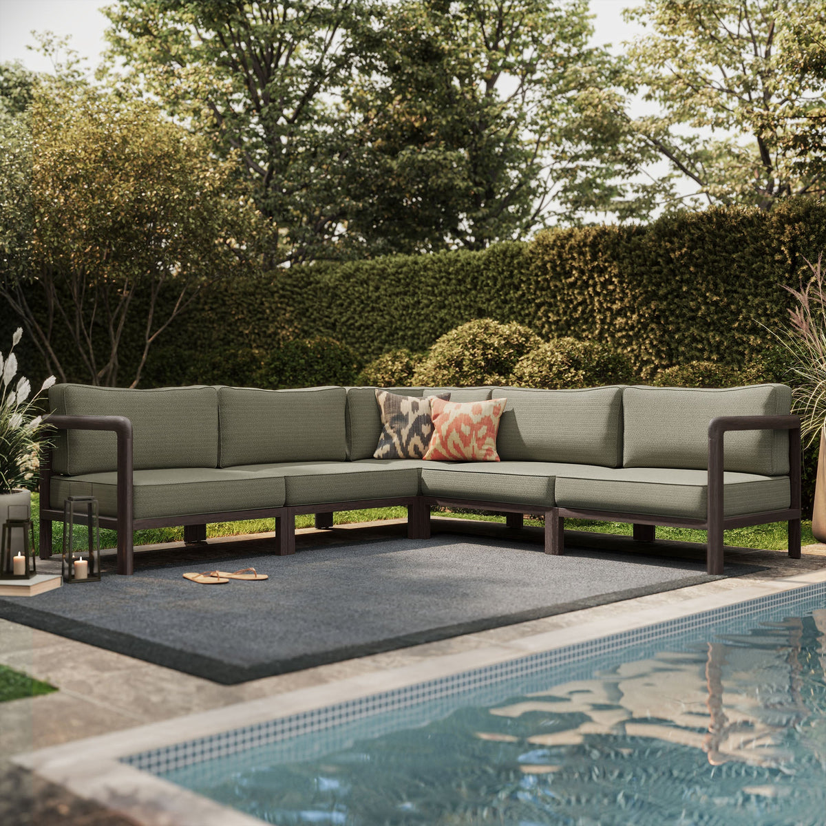 Kona 5-Piece Outdoor Patio Teak Wood Corner Modular Sofa by Modway, photo 11 of 24
