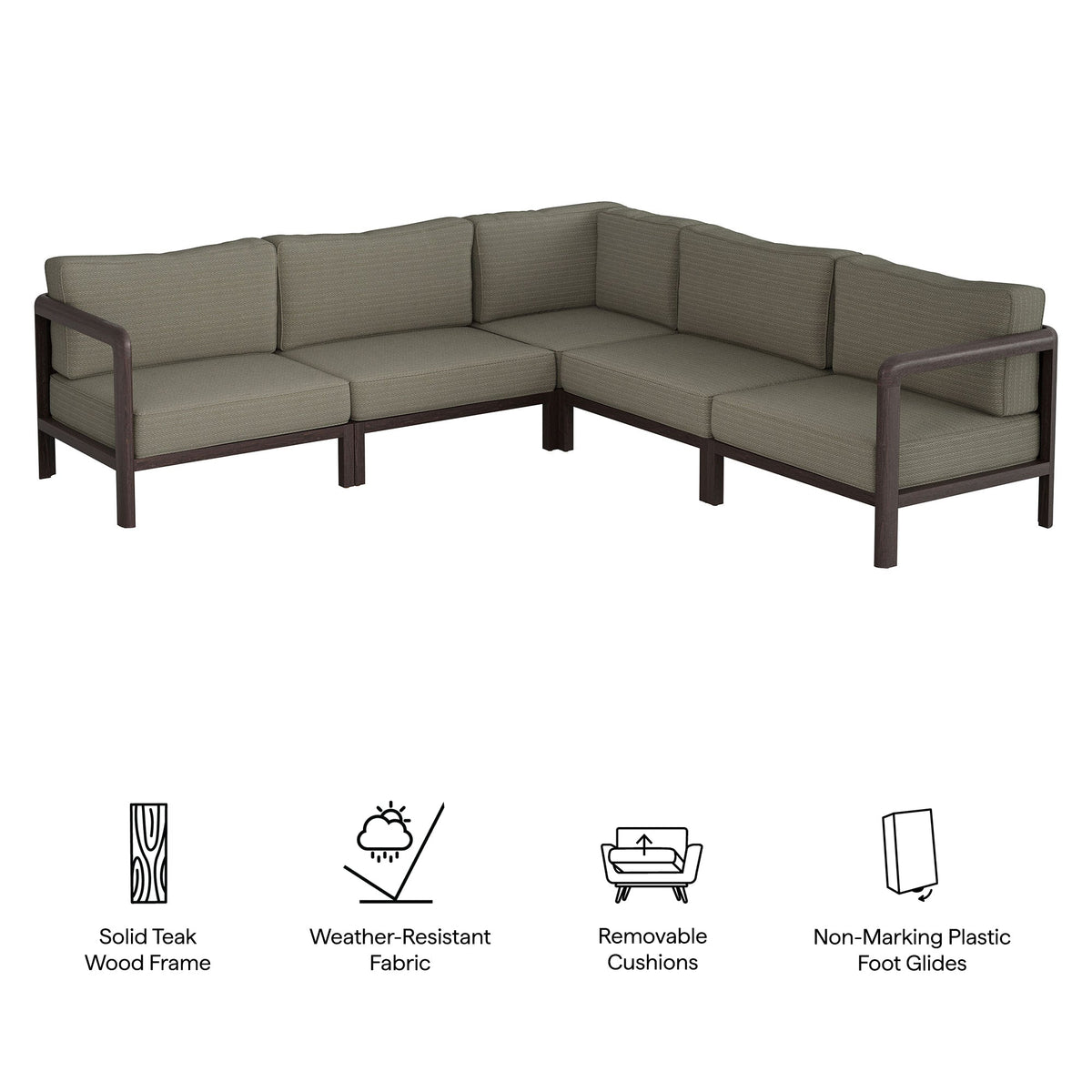 Kona 5-Piece Outdoor Patio Teak Wood Corner Modular Sofa by Modway, photo 2 of 24