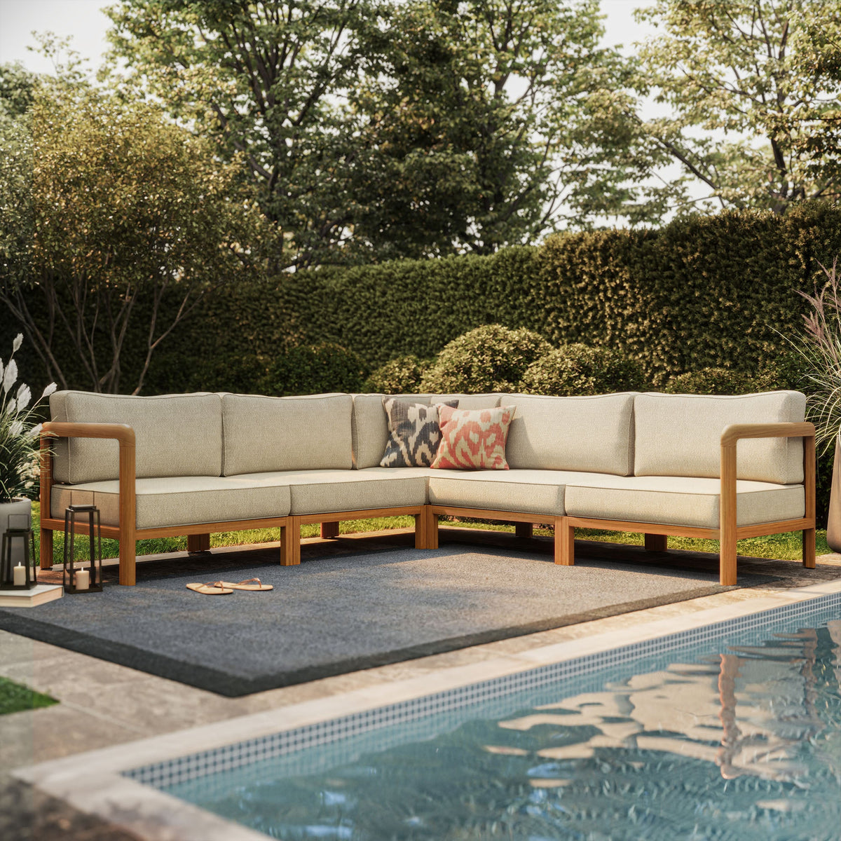 Kona 5-Piece Outdoor Patio Teak Wood Corner Modular Sofa by Modway, photo 23 of 24