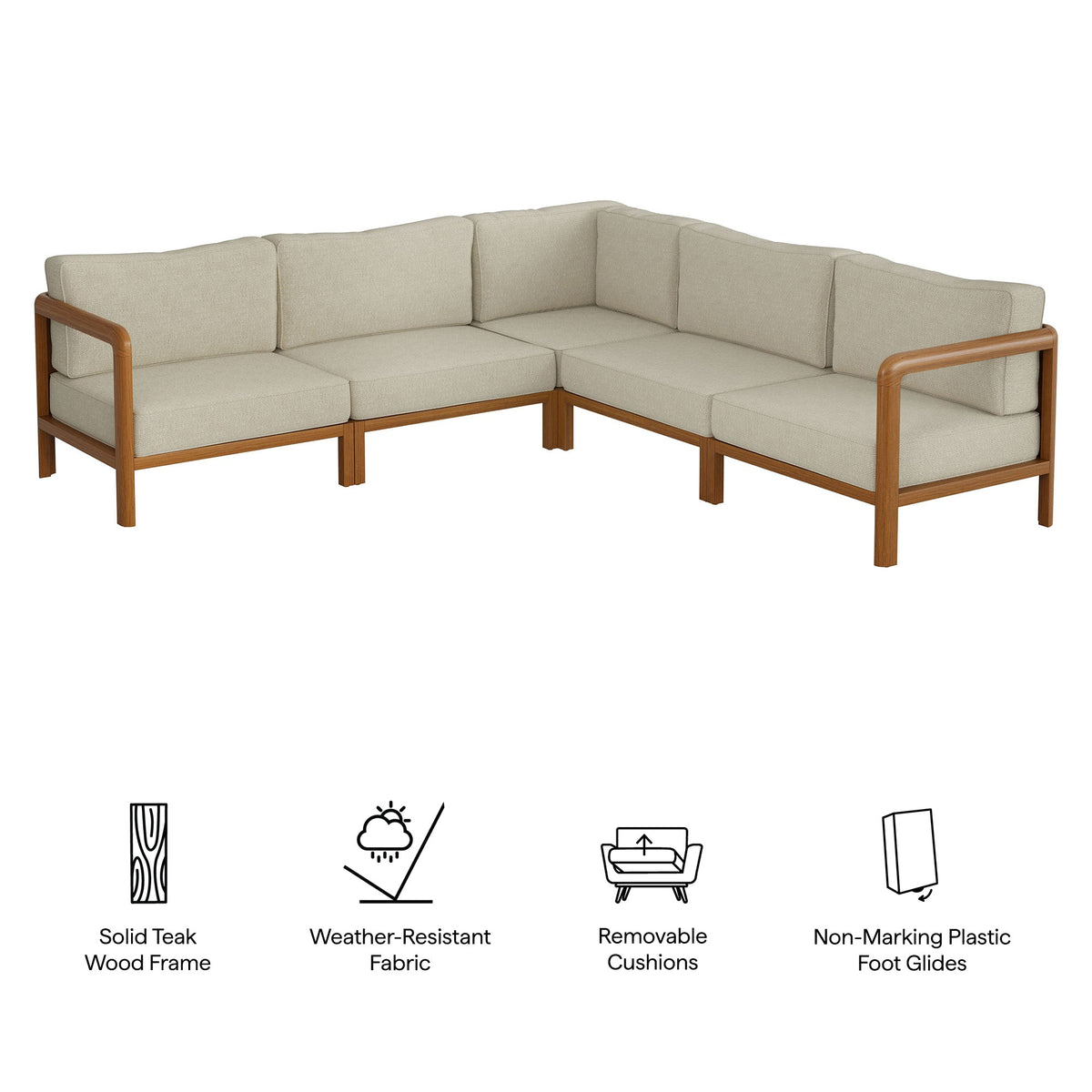 Kona 5-Piece Outdoor Patio Teak Wood Corner Modular Sofa by Modway, photo 14 of 24