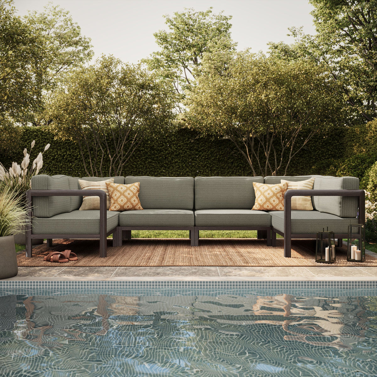 Kona 6-Piece Outdoor Patio Teak Wood Modular Sofa by Modway, photo 11 of 24