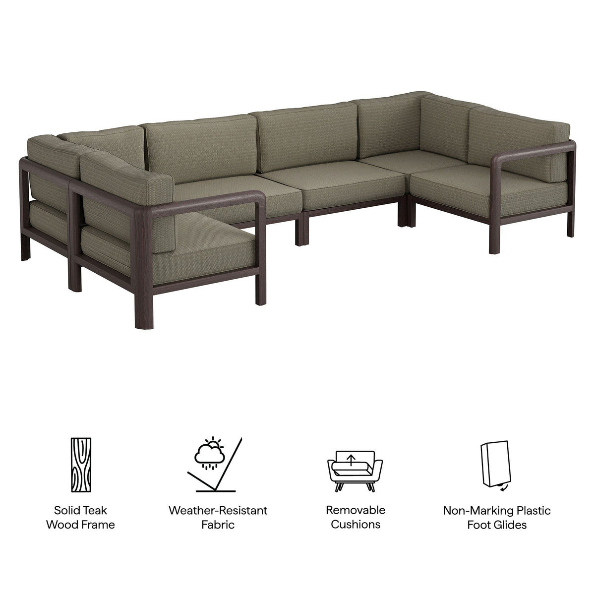 Kona 6-Piece Outdoor Patio Teak Wood Modular Sofa by Modway, photo 2 of 24