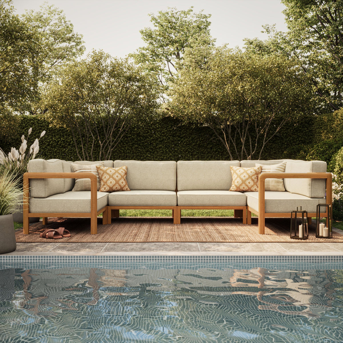 Kona 6-Piece Outdoor Patio Teak Wood Modular Sofa by Modway, photo 23 of 24