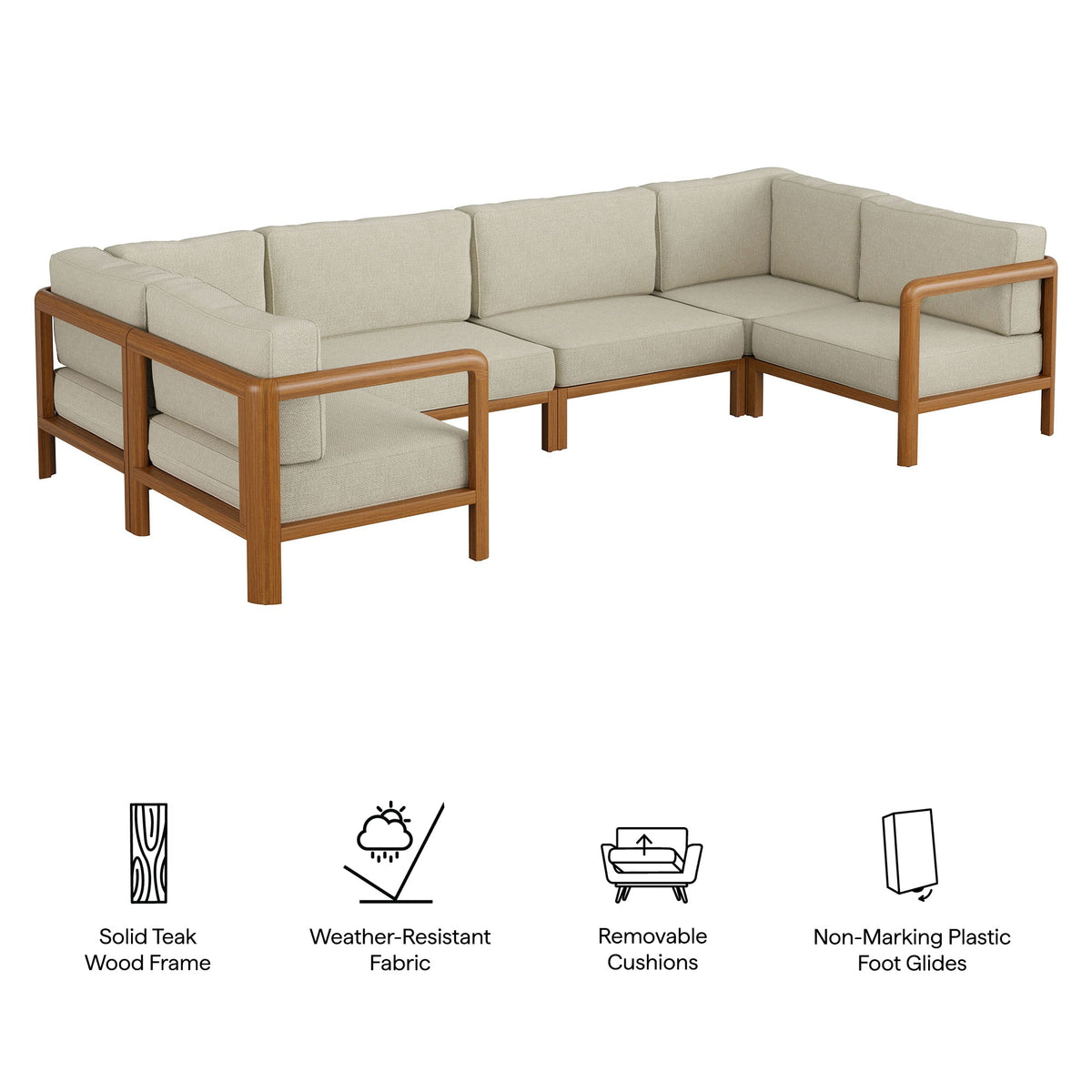 Kona 6-Piece Outdoor Patio Teak Wood Modular Sofa by Modway, photo 14 of 24