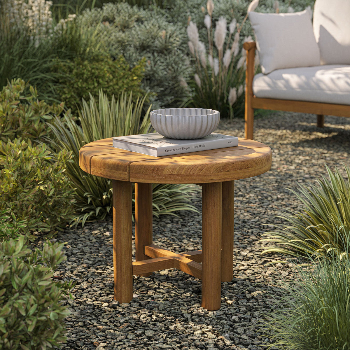Eleni 20-Inch Round Outdoor Patio Teak Wood Side Table by Modway, photo 7 of 16