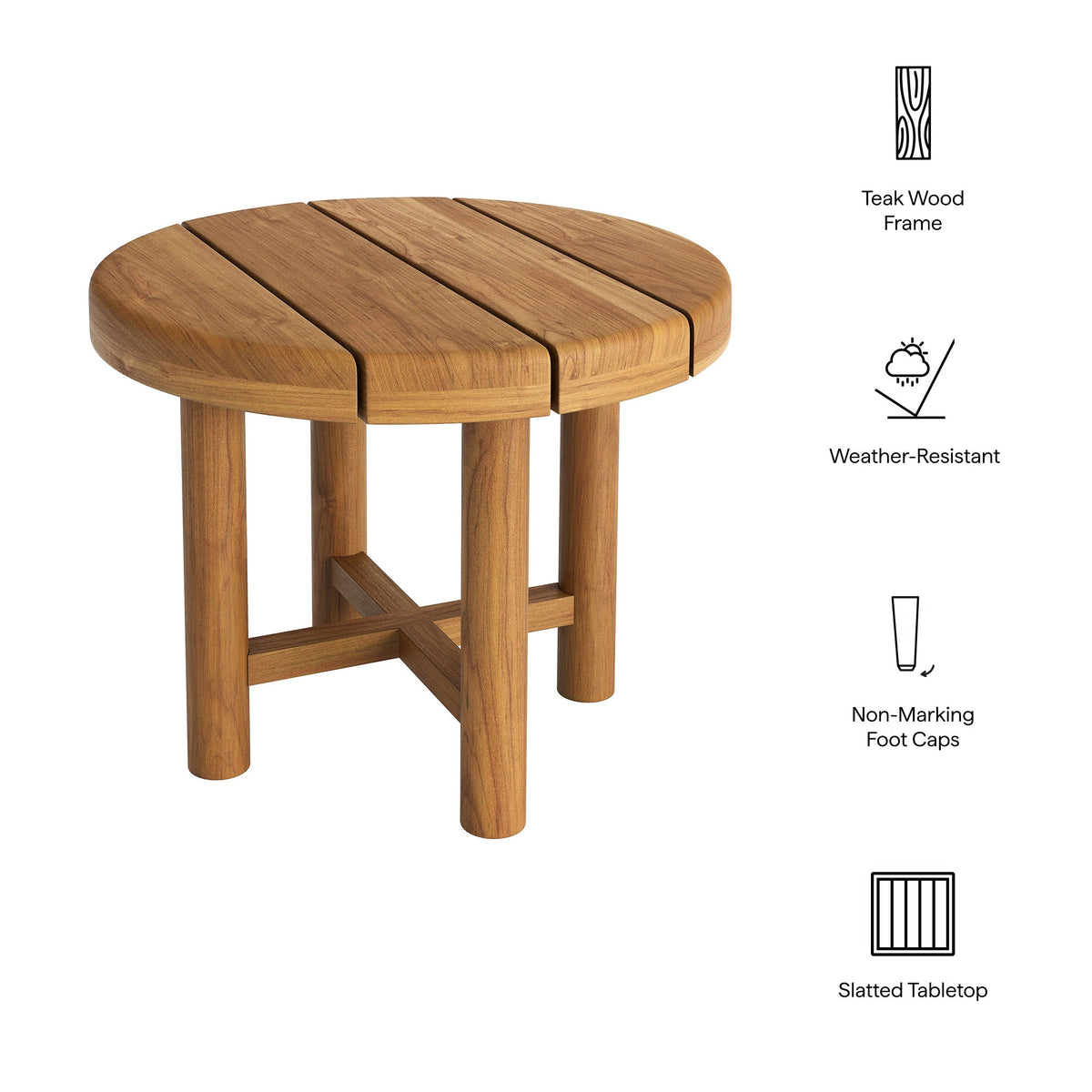 Eleni 20-Inch Round Outdoor Patio Teak Wood Side Table by Modway, photo 3 of 16