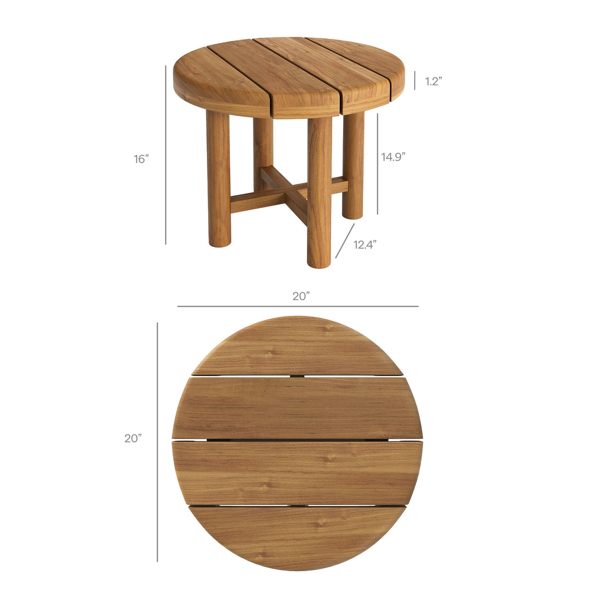 Eleni 20-Inch Round Outdoor Patio Teak Wood Side Table by Modway, photo 2 of 16