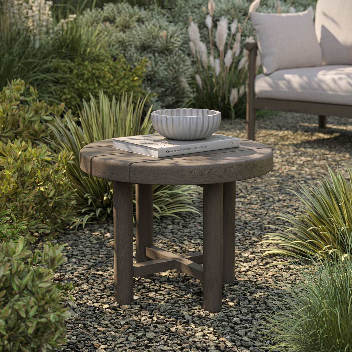 Eleni 20-Inch Round Outdoor Patio Teak Wood Side Table by Modway, photo 15 of 16
