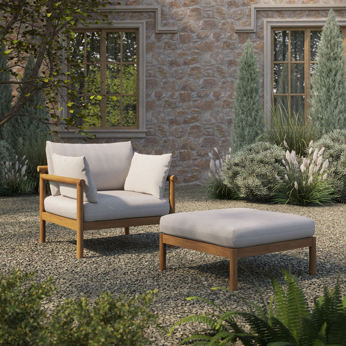 Eleni 2-Piece Outdoor Patio Teak Wood Armchair and Ottoman Set by Modway, photo 10 of 30