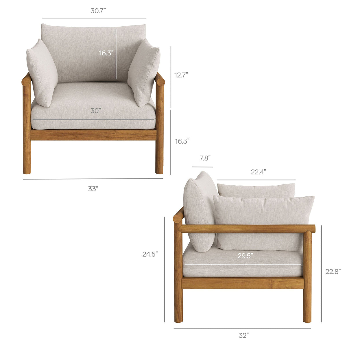 Eleni 2-Piece Outdoor Patio Teak Wood Armchair and Ottoman Set by Modway, photo 3 of 30