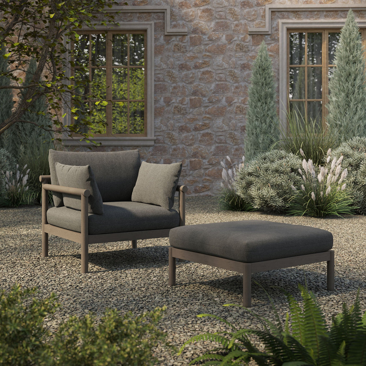 Eleni 2-Piece Outdoor Patio Teak Wood Armchair and Ottoman Set by Modway, photo 20 of 30