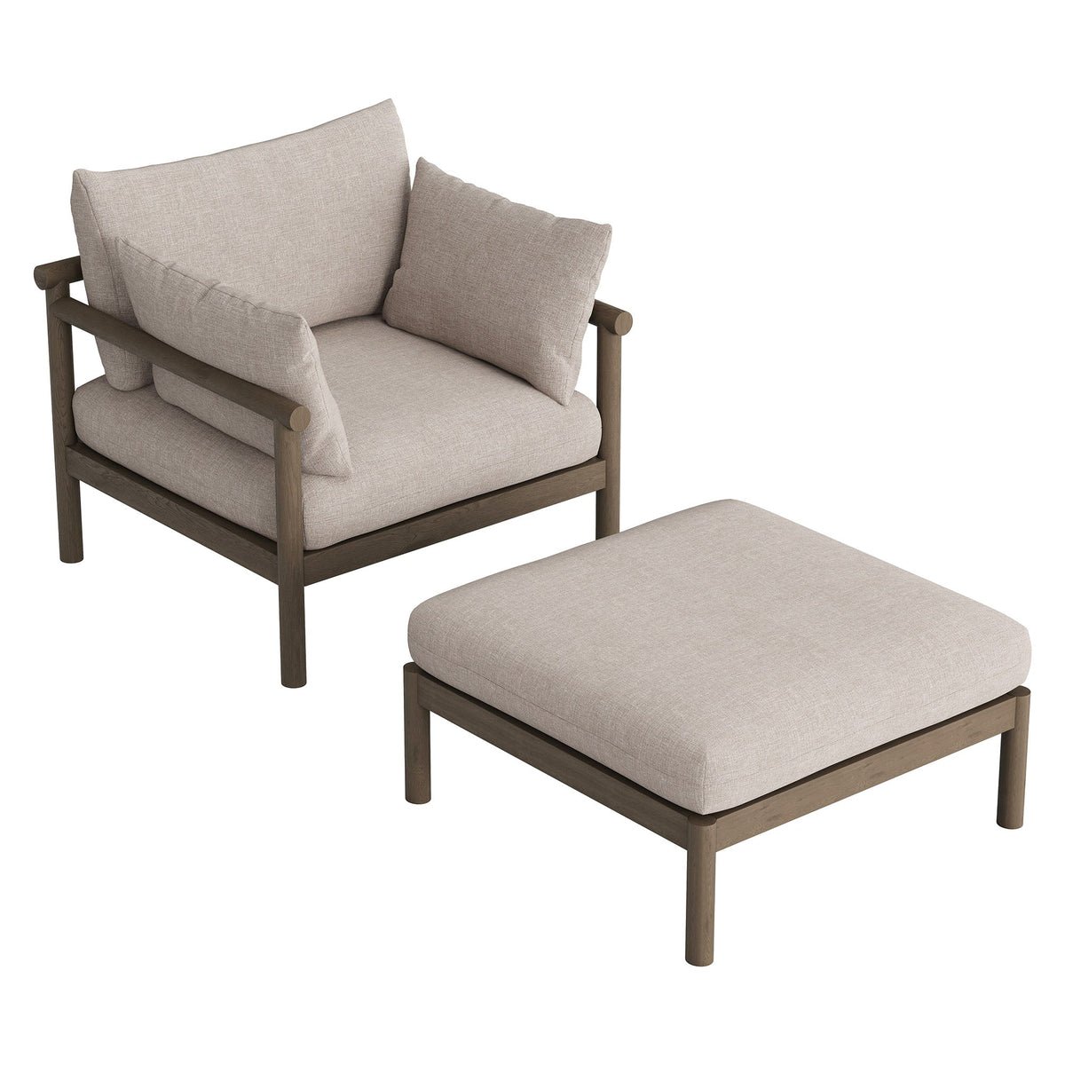 Eleni 2-Piece Outdoor Patio Teak Wood Armchair and Ottoman Set by Modway, photo 21 of 30