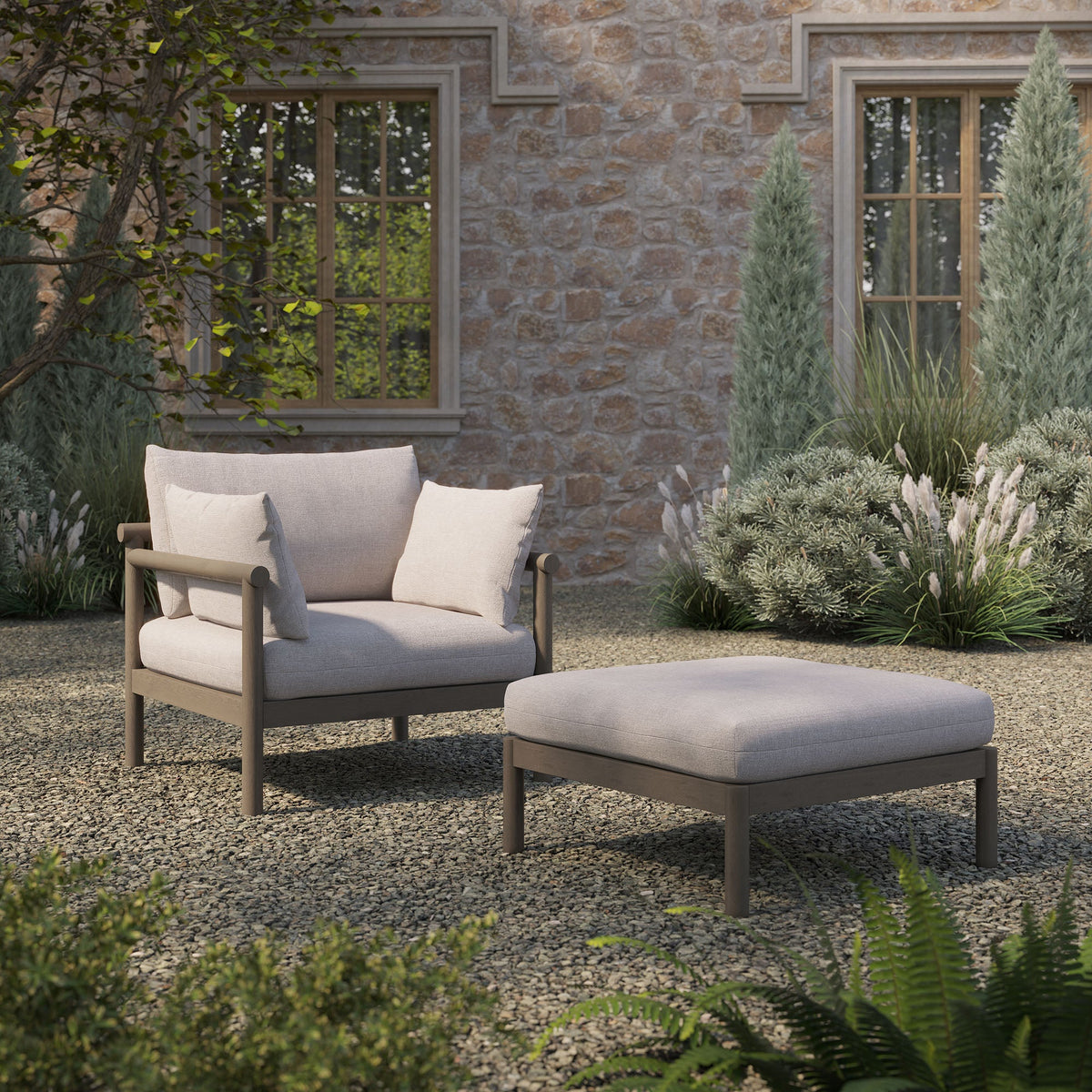 Eleni 2-Piece Outdoor Patio Teak Wood Armchair and Ottoman Set by Modway, photo 30 of 30