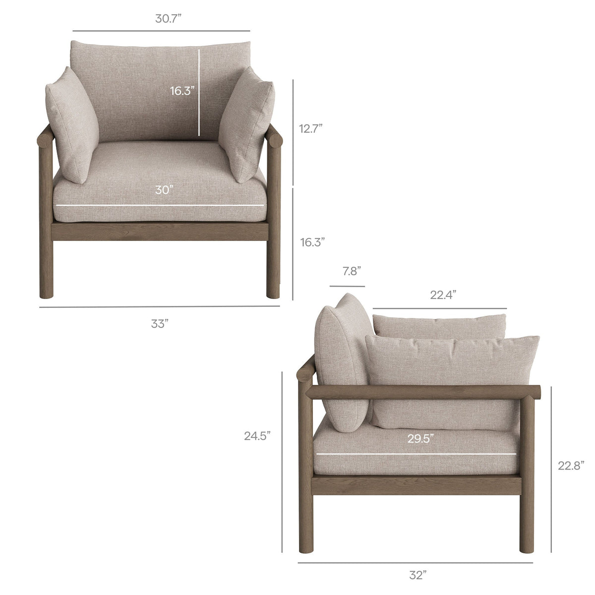 Eleni 2-Piece Outdoor Patio Teak Wood Armchair and Ottoman Set by Modway, photo 23 of 30