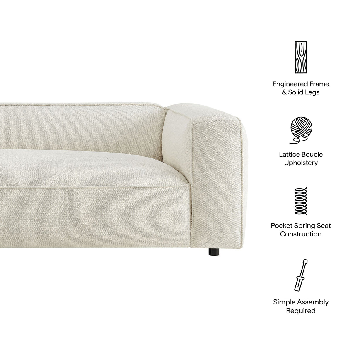 Auren 88 Inch Lattice Bouclé Upholstered Sofa by Modway, photo 2 of 27