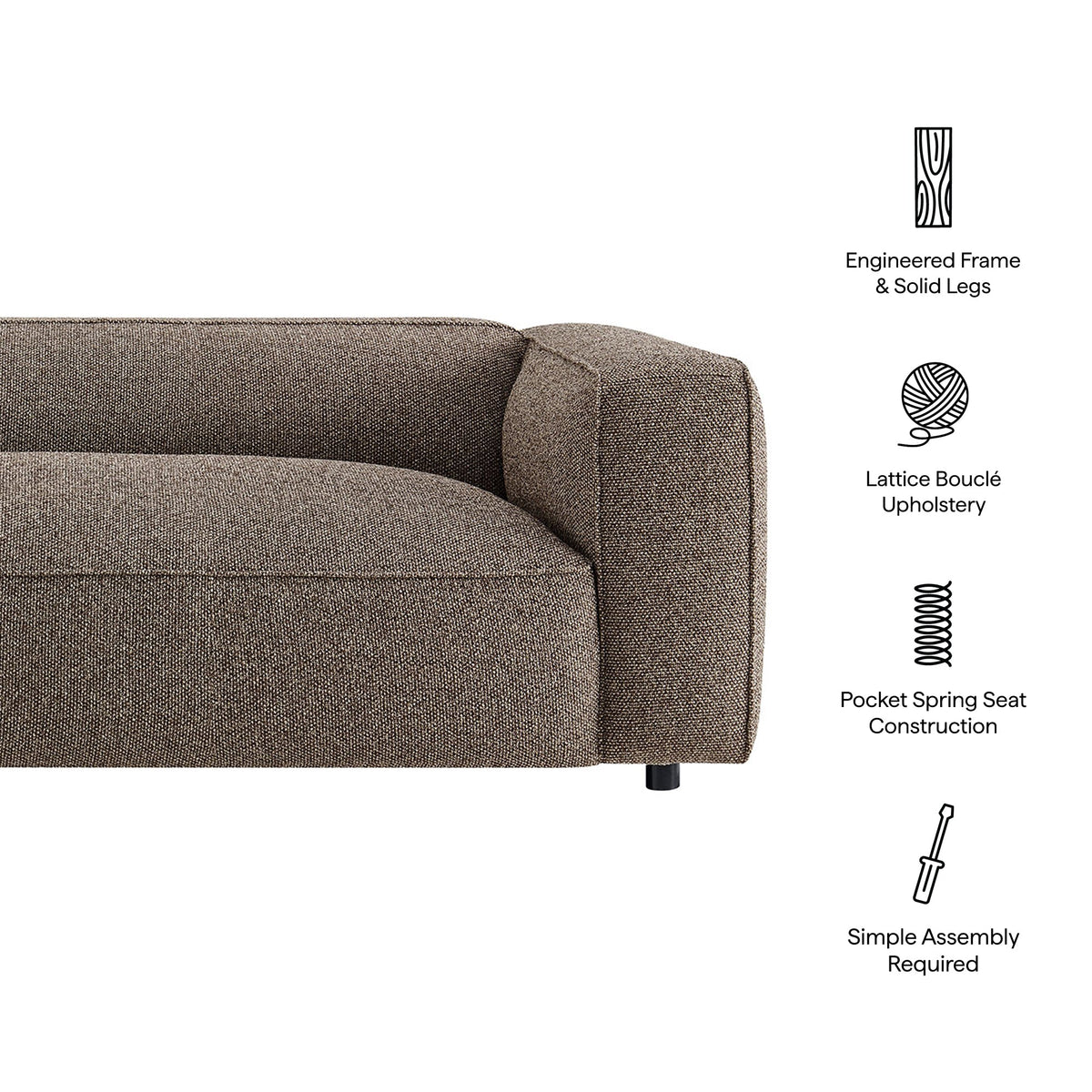 Auren 88 Inch Lattice Bouclé Upholstered Sofa by Modway, photo 11 of 27