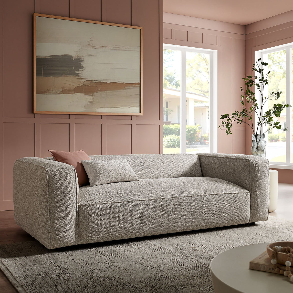 Auren 88 Inch Lattice Bouclé Upholstered Sofa by Modway, photo 26 of 27