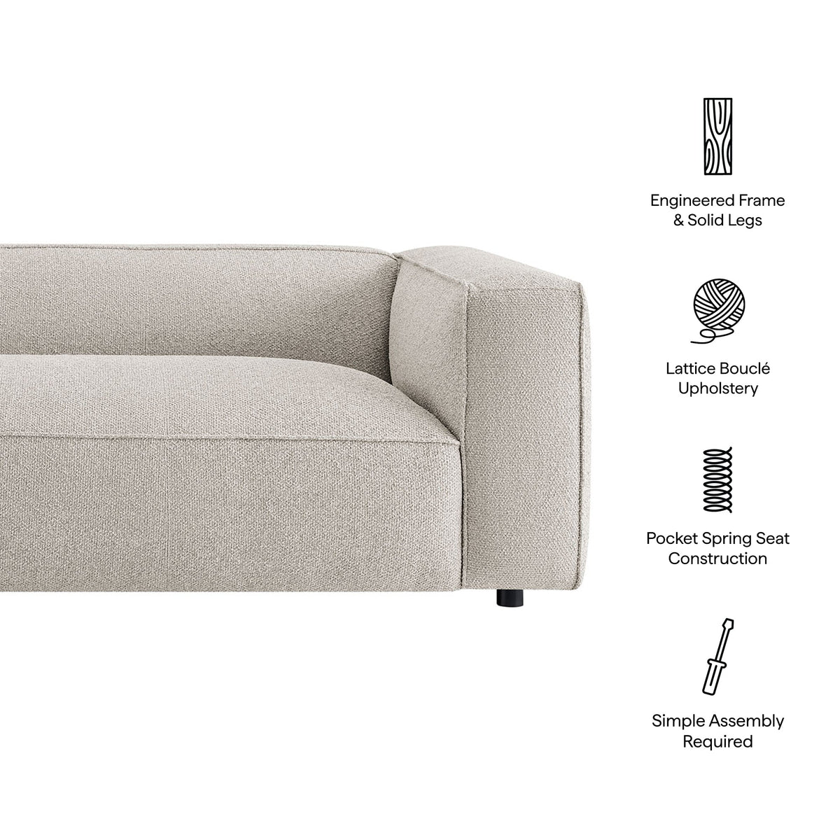 Auren 88 Inch Lattice Bouclé Upholstered Sofa by Modway, photo 20 of 27