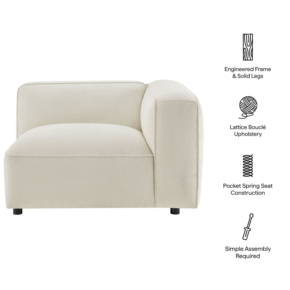 Auren Lattice Bouclé Upholstered Modular Right-Facing Arm Chair by Modway, photo 2 of 27