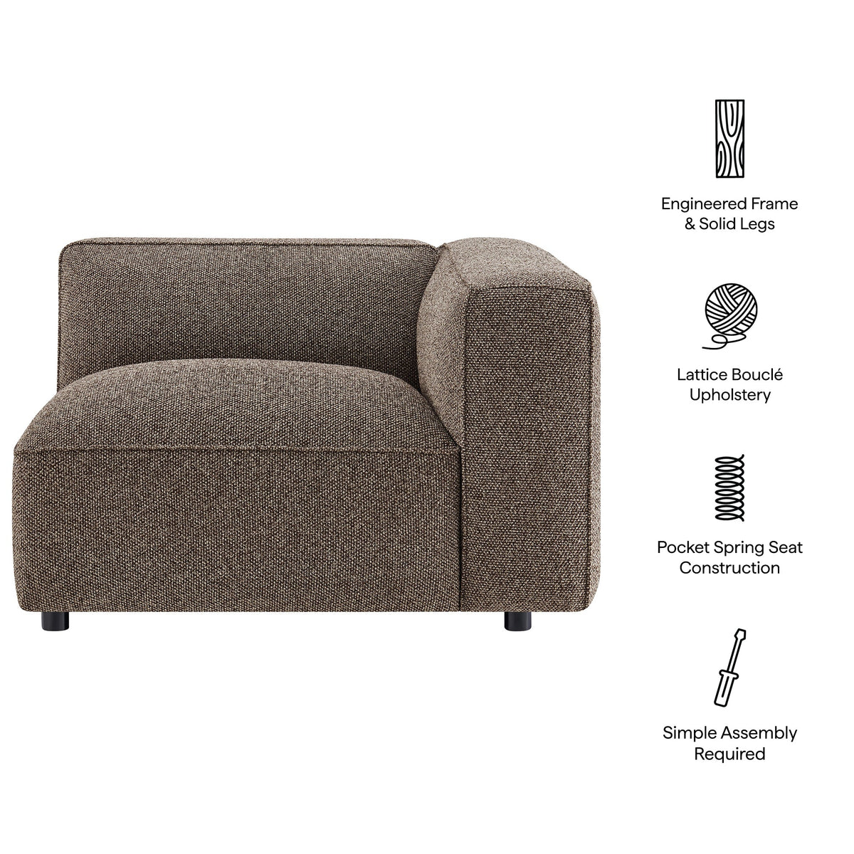 Auren Lattice Bouclé Upholstered Modular Right-Facing Arm Chair by Modway, photo 11 of 27