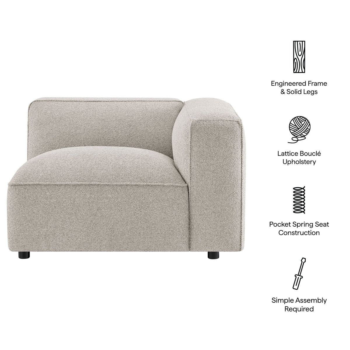 Auren Lattice Bouclé Upholstered Modular Right-Facing Arm Chair by Modway, photo 20 of 27