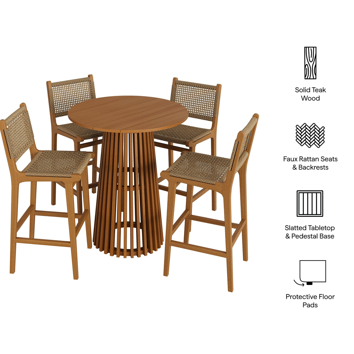Rowe 5-Piece Outdoor Patio Teak Wood Bar Set by Modway, photo 2 of 7