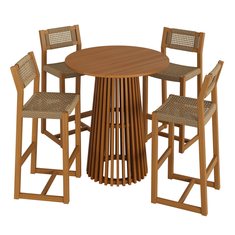 Reed 5-Piece Outdoor Patio Teak Wood Bar Set by Modway