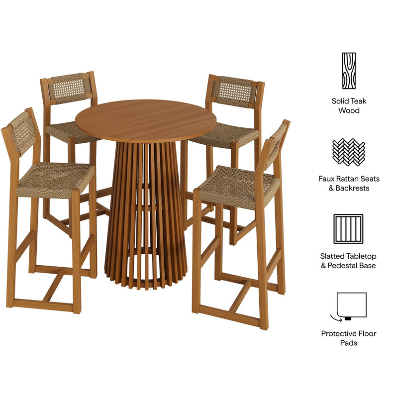 Reed 5-Piece Outdoor Patio Teak Wood Bar Set by Modway, photo 4 of 7