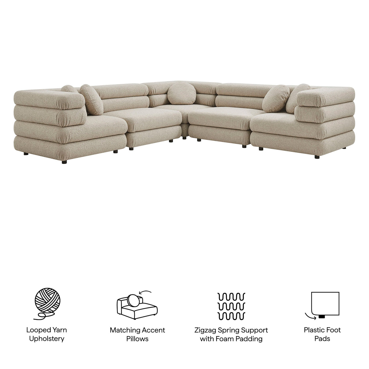 Jubilee 5-Piece Upholstered Modular L-Shaped Sofa Set by Modway, photo 2 of 28