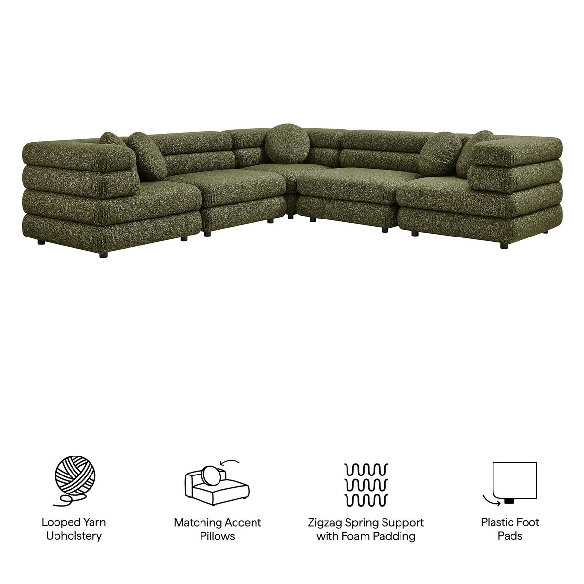 Jubilee 5-Piece Upholstered Modular L-Shaped Sofa Set by Modway, photo 16 of 28
