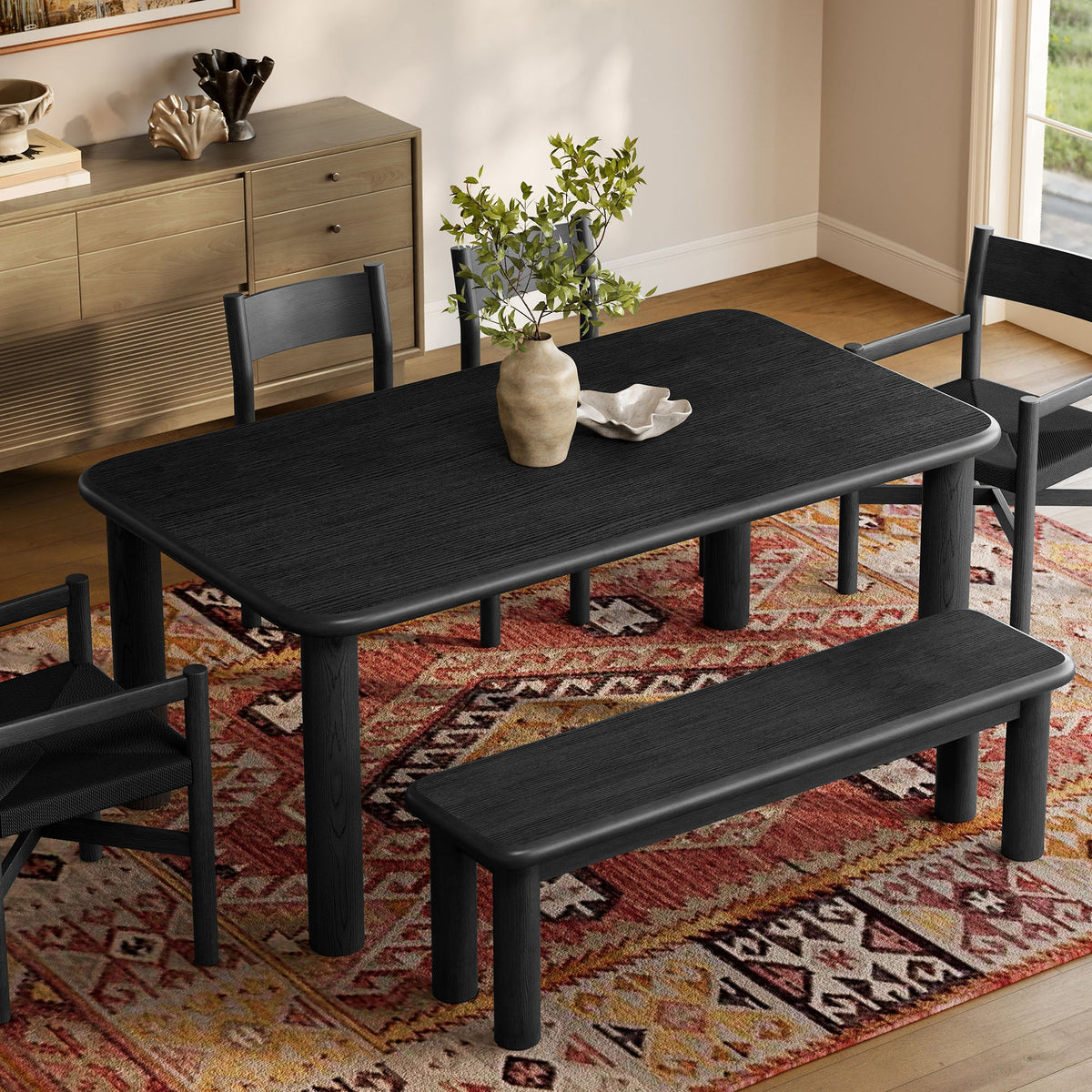 Alvia 6-Piece Oak Wood Dining Table and Seating Set by Modway, photo 8 of 16