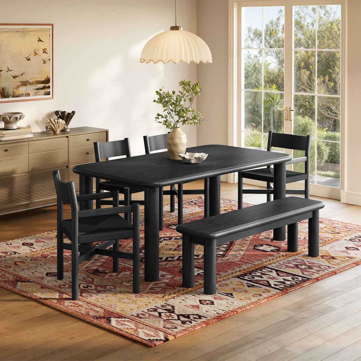 Alvia 6-Piece Oak Wood Dining Table and Seating Set by Modway, photo 7 of 16